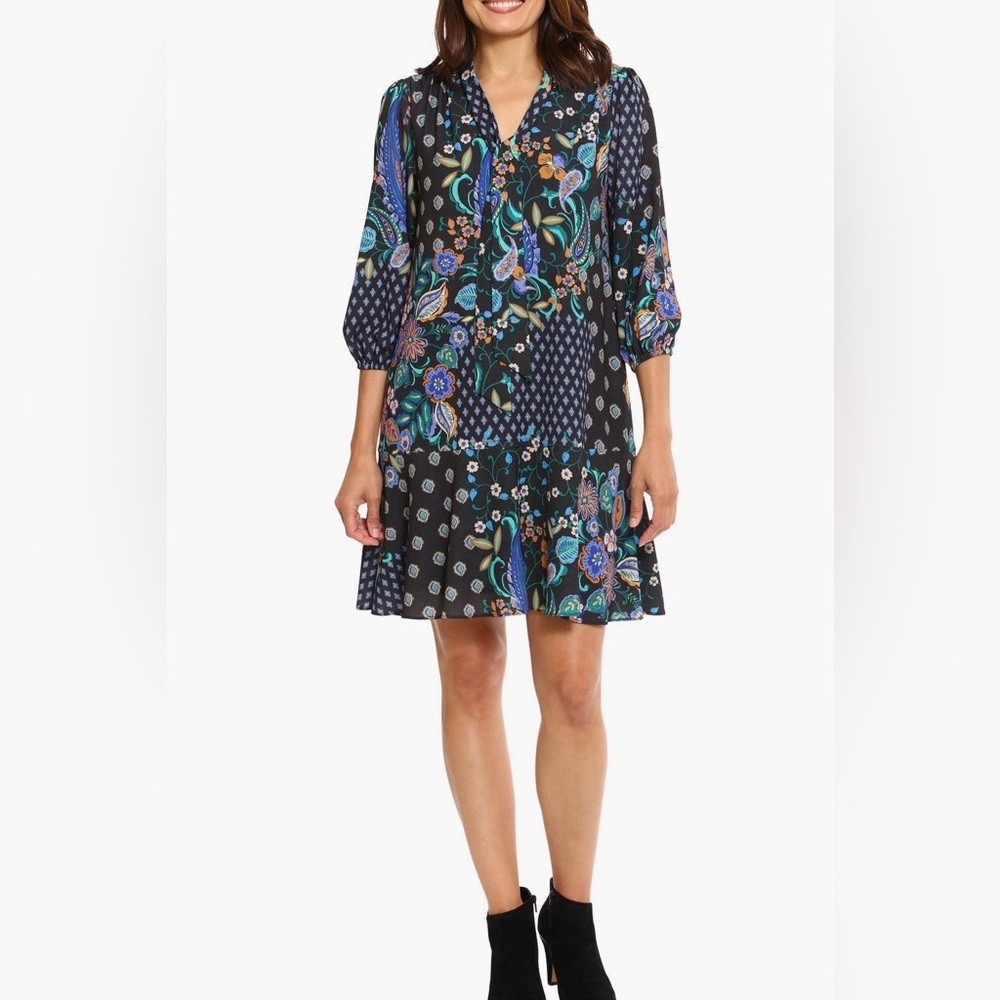 London Times Multicolor Floral Long Sleeve Dress
